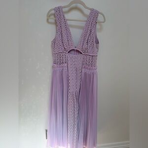 Self-Portrait Lilac Crochet-Detail Pleated Backless Maxi Dress